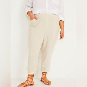 OLD NAVY Light Beige/Mauve LINEN BLEND Elastic Waist Pants